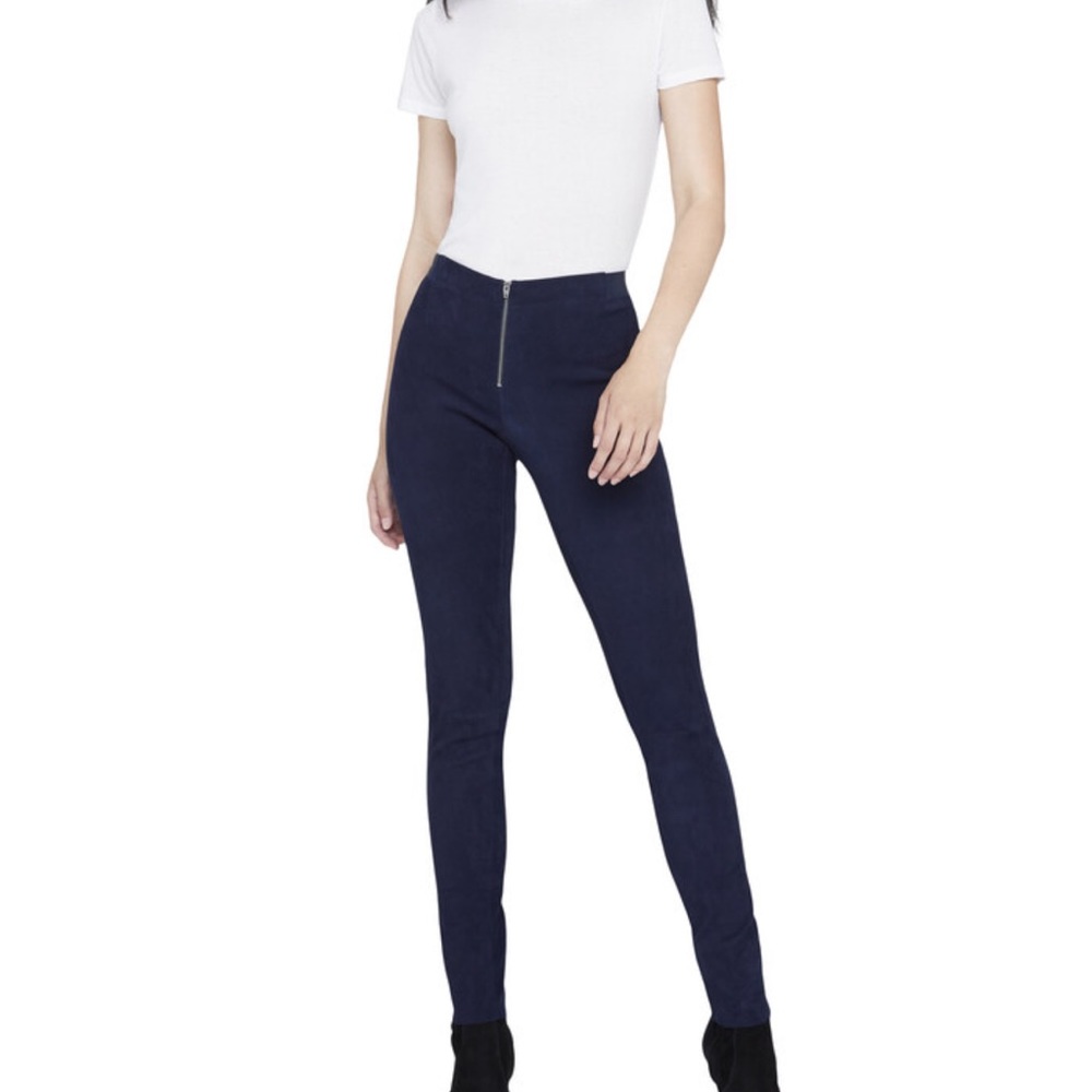 Alice + Olivia Front Zip Suede Leggings in Navy